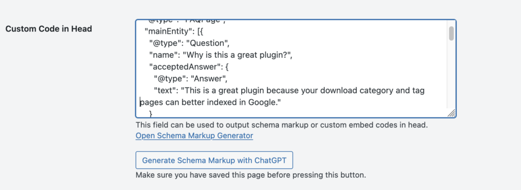 Schema Mark-up with Chat GPT Integration |