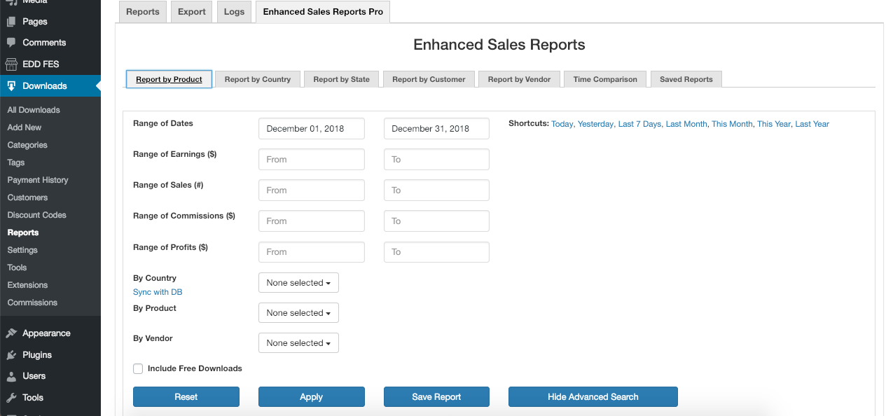 EDD Enhanced Sales Report Plugin Pro - Saved Reports