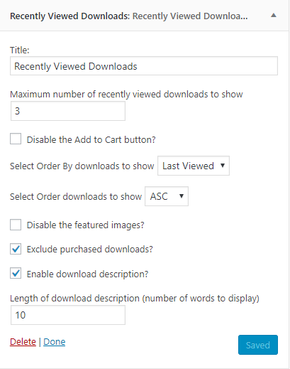 EDD Recently Viewed Downloads Widget Settings