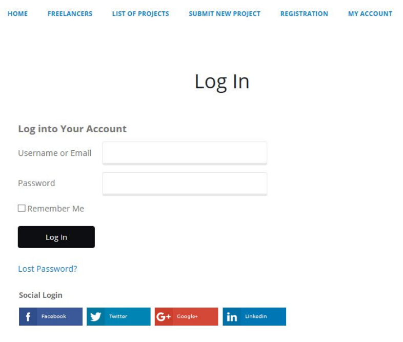 Freelancer Marketplace Plugin Social Login Buttons at Login Page