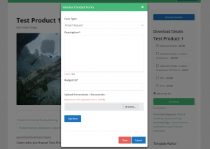 Vendor Contact Form at Product Page