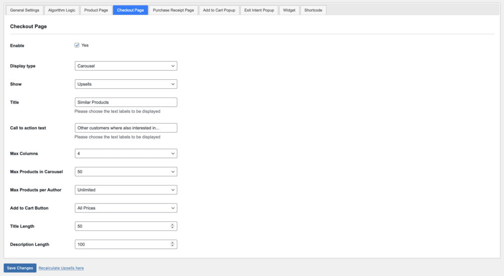 Checkout Page Settings