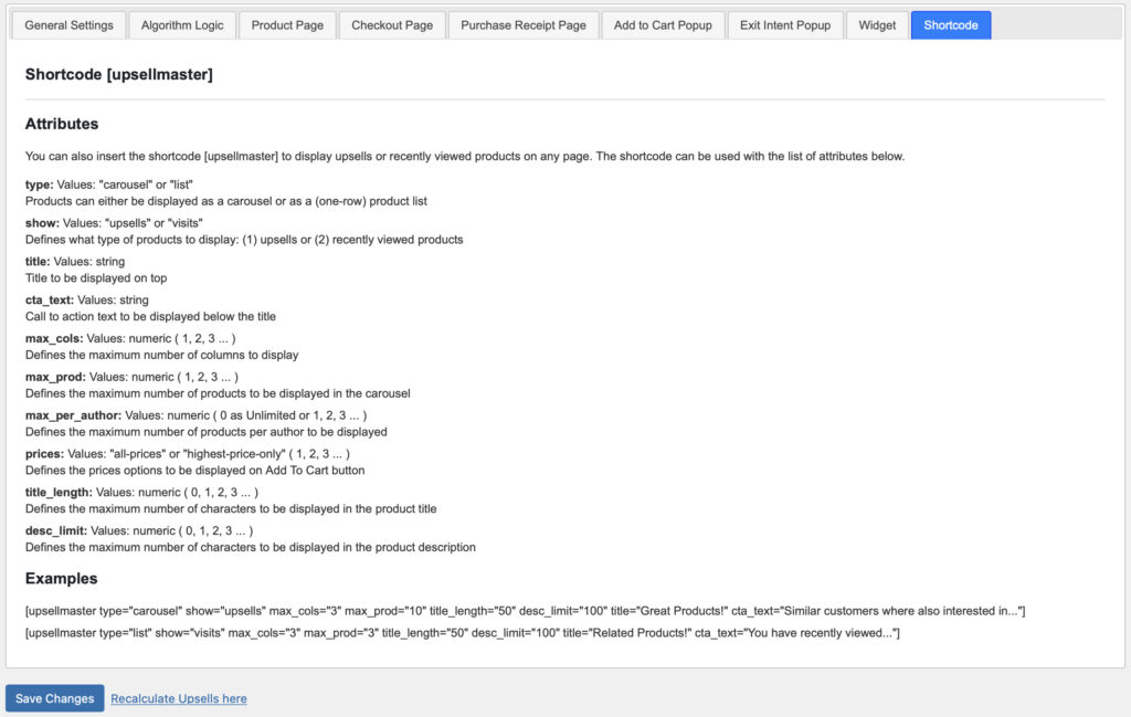 Shortcode Settings