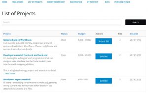 Freelancer Marketplace Plugin List of Project at Frontend view