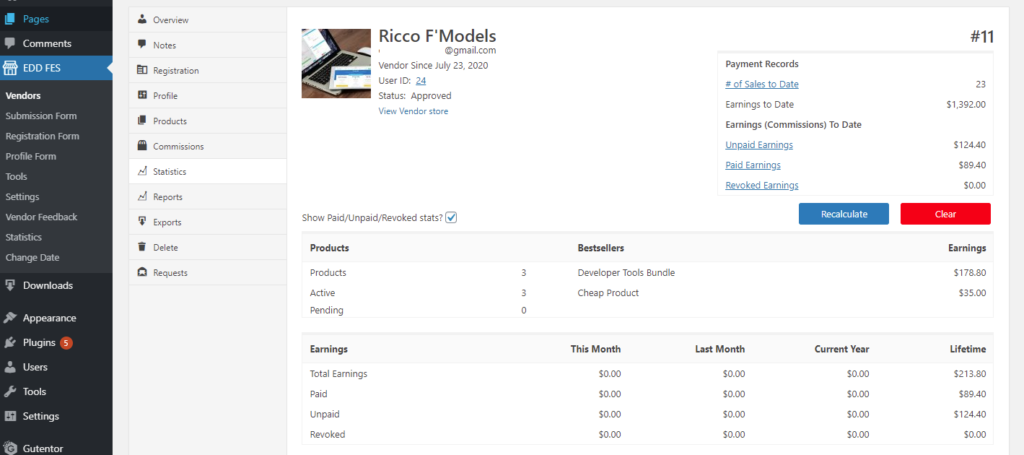 Vendor Profile Statistics 1
